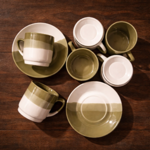 Juego de tazas con platos x6 bicolor